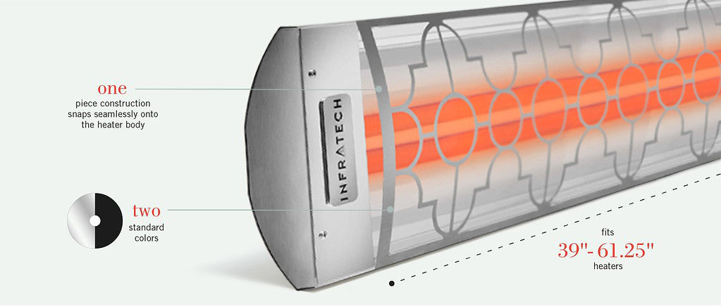 Infratech C Series Single Element with Mediterranean Motif C3028SS3 3000 Watts 208V 14.42 Amps Infrared Electric Patio Heater 61.25 x 8.19 x 2.5 in. Stainless Steel Color